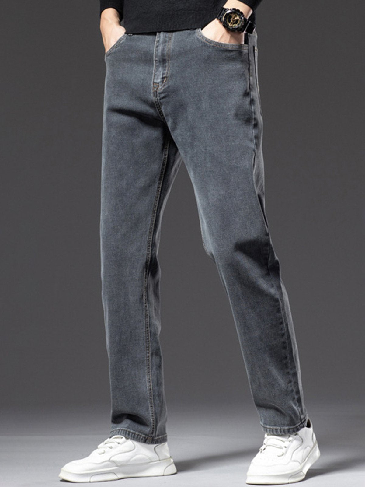 M's Casual Stretchy Solid Straight Jeans-Zittor