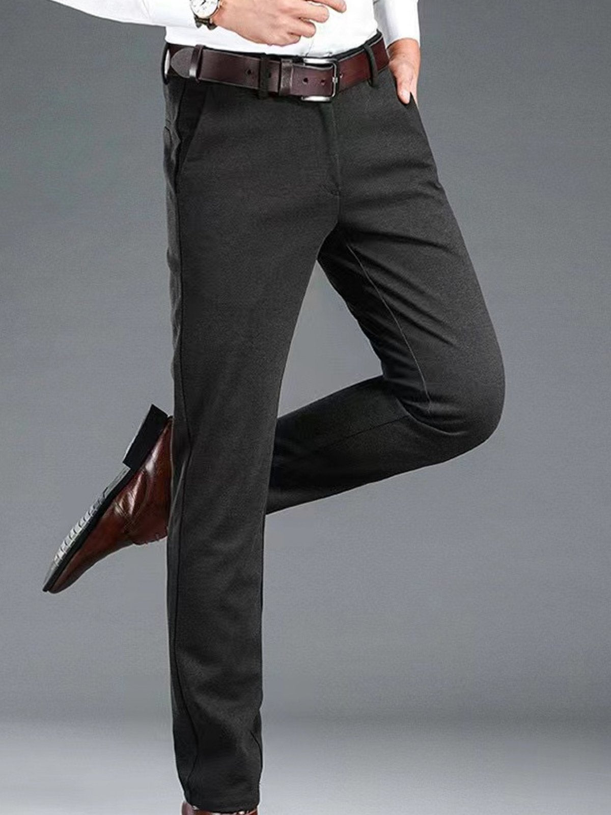 Double-Brushed Buttoned Waist Suit Pants-Zittor