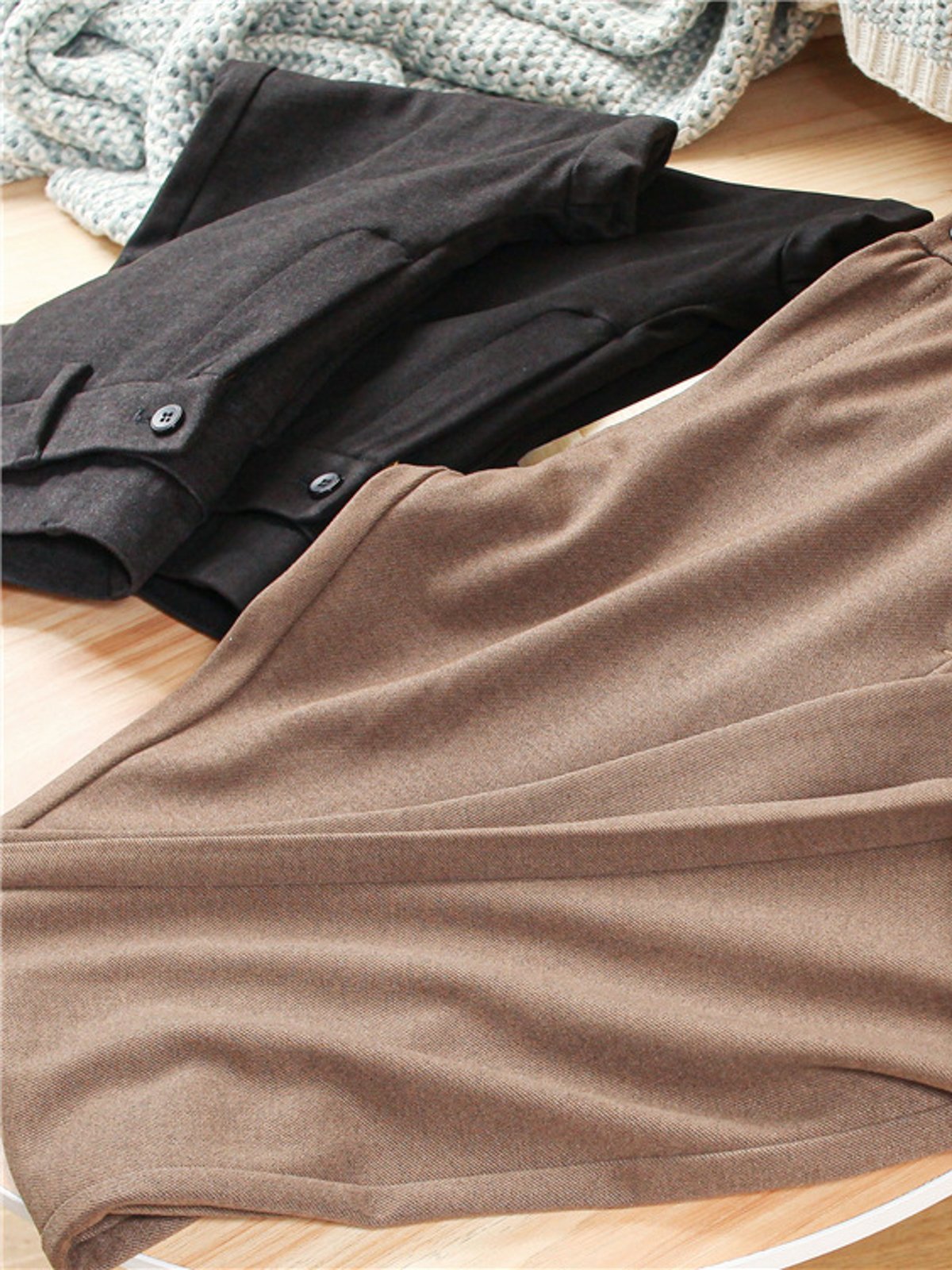 Double-Brushed Buttoned Waist Suit Pants-Zittor