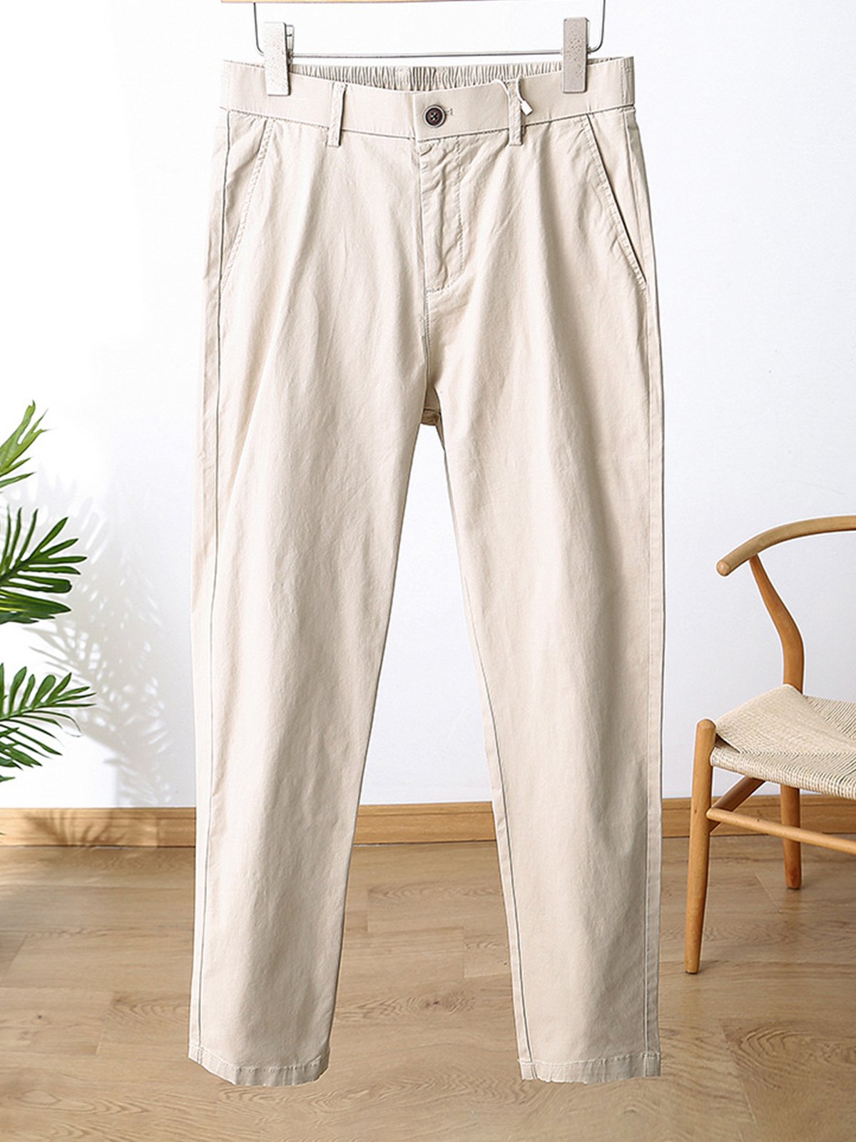 Back Elastic Waist Straight Casual Pants-Zittor