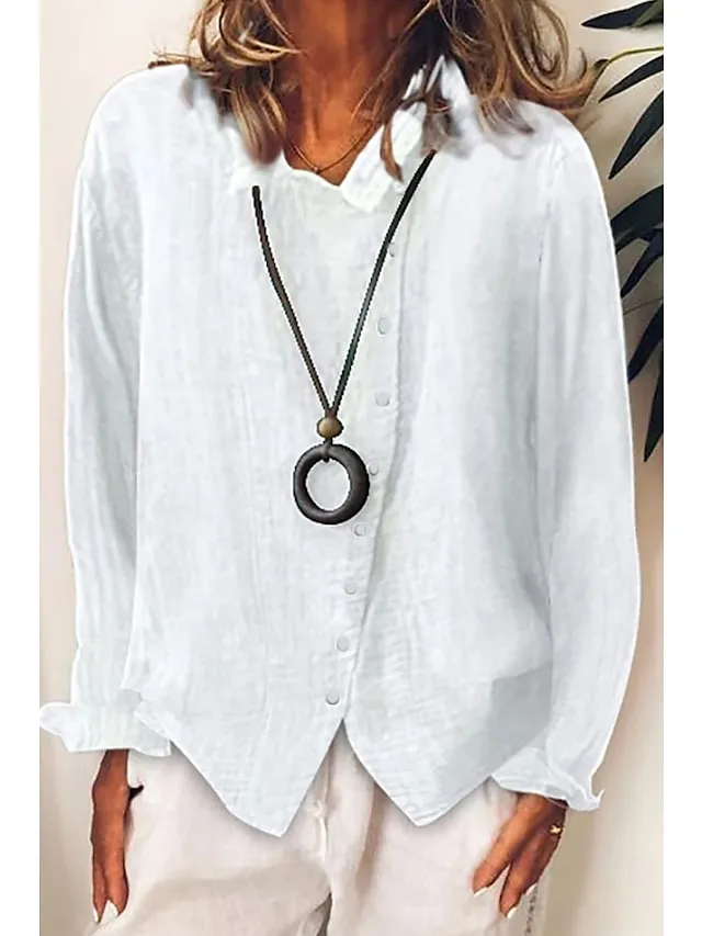 WOMEN'S CASUAL SHIRT SOLID COLOR LOOSE BUTTON LONG SLEEVES