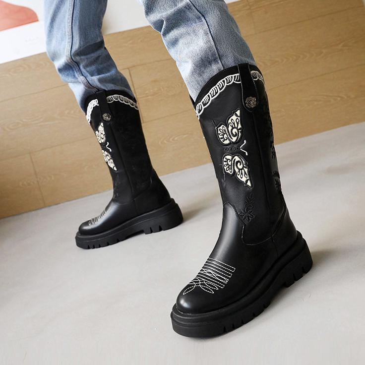 Women's Embroidered Butterfly Western Cowboy Knee High Boots