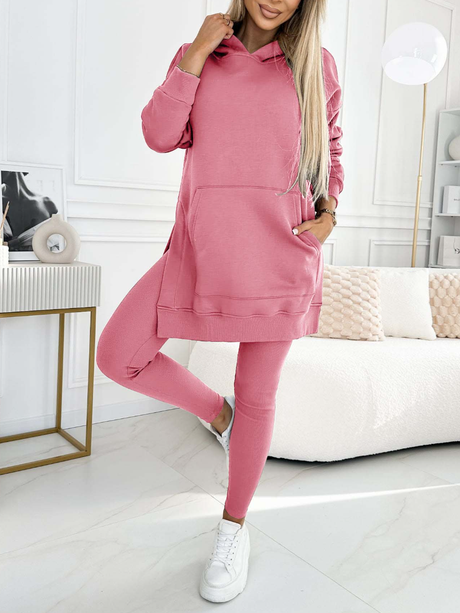 Women's Fashion Solid Color Hoodie and Lined Leggings two-piece set