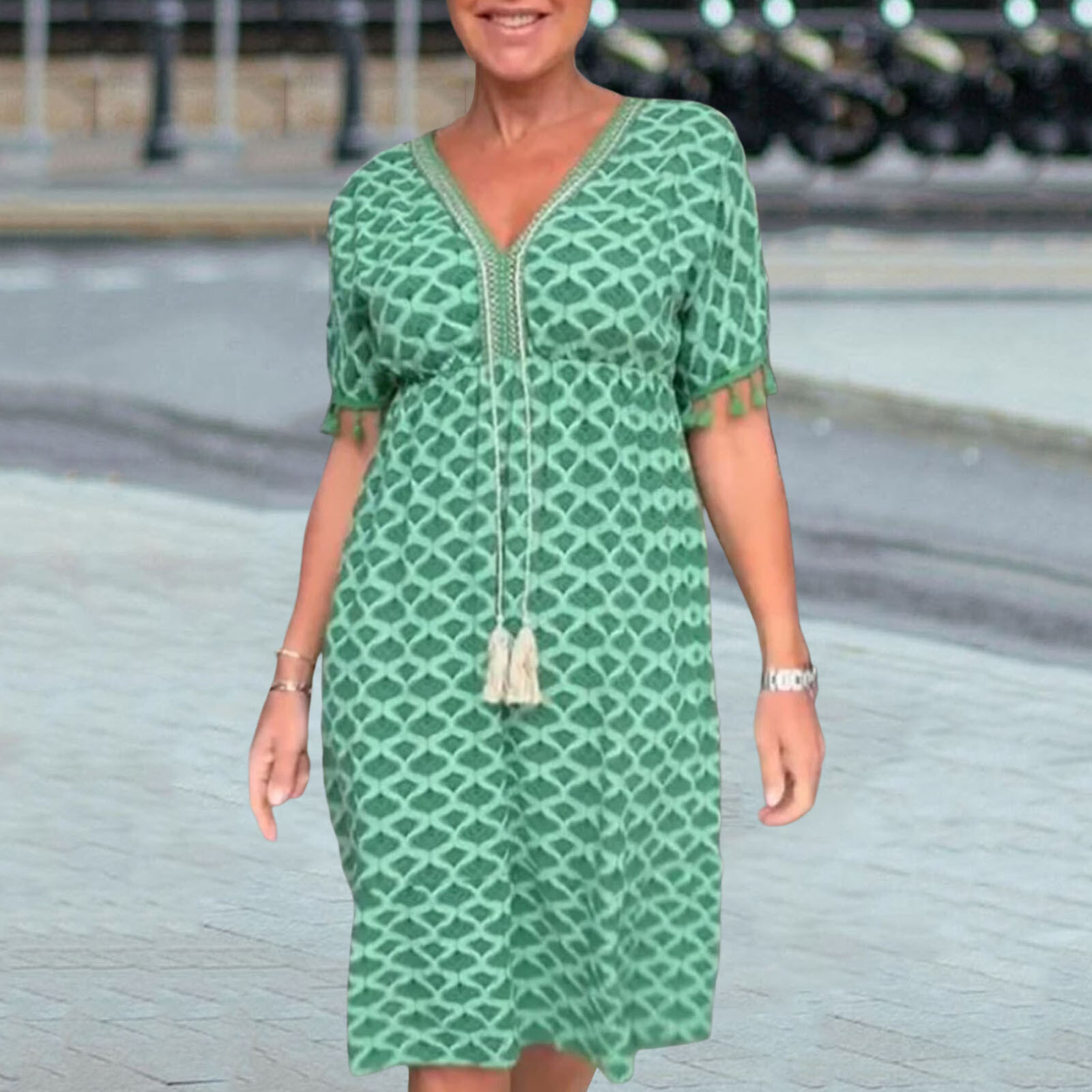 V-neck printed casual dress