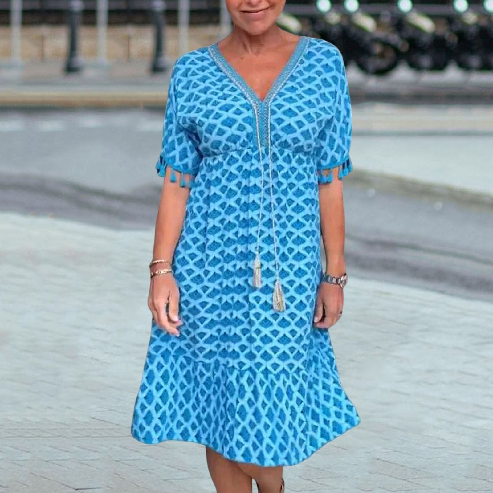 V-neck printed casual dress