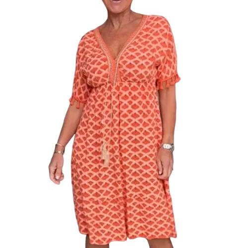 V-neck printed casual dress