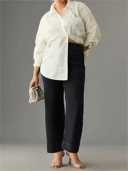 👖Tummy Control Comfortable Stretch Cropped Wide-Leg Jeans ⭐