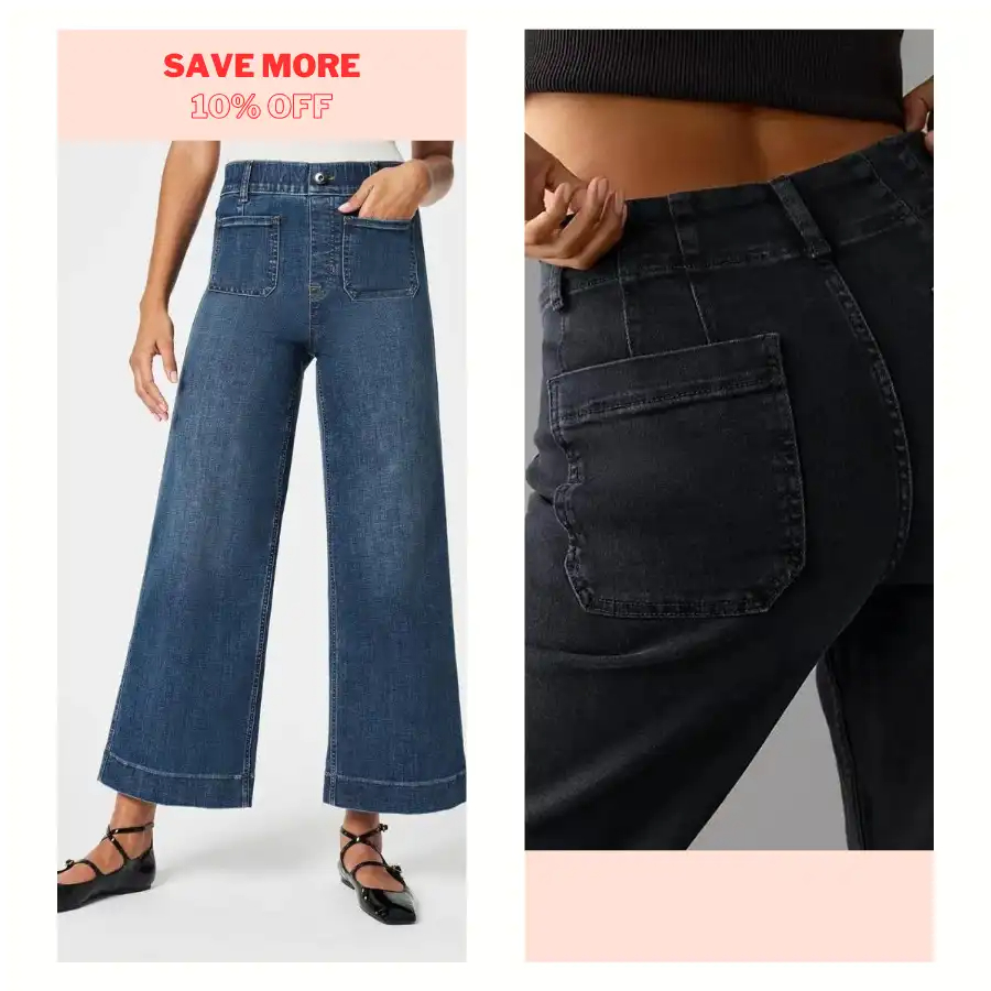 👖Tummy Control Comfortable Stretch Cropped Wide-Leg Jeans ⭐