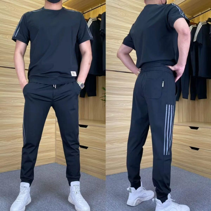 🎉🛍️50% OFF-Men's High Stretch Short Sleeve Top & Jogging Pants 2-Piece Set