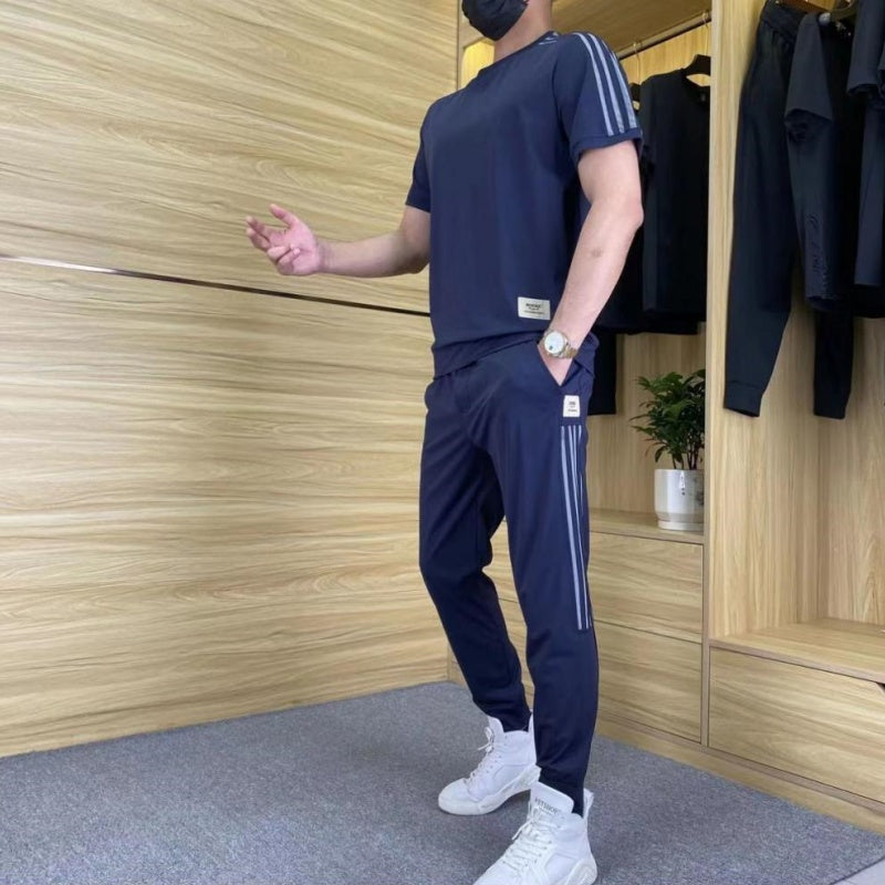 🎉🛍️50% OFF-Men's High Stretch Short Sleeve Top & Jogging Pants 2-Piece Set