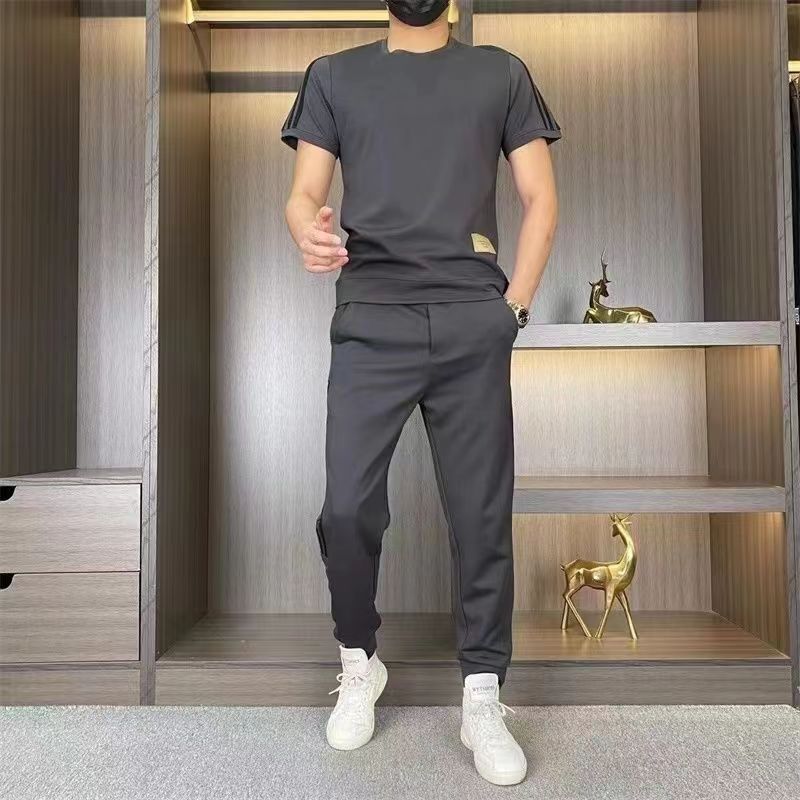 🎉🛍️50% OFF-Men's High Stretch Short Sleeve Top & Jogging Pants 2-Piece Set