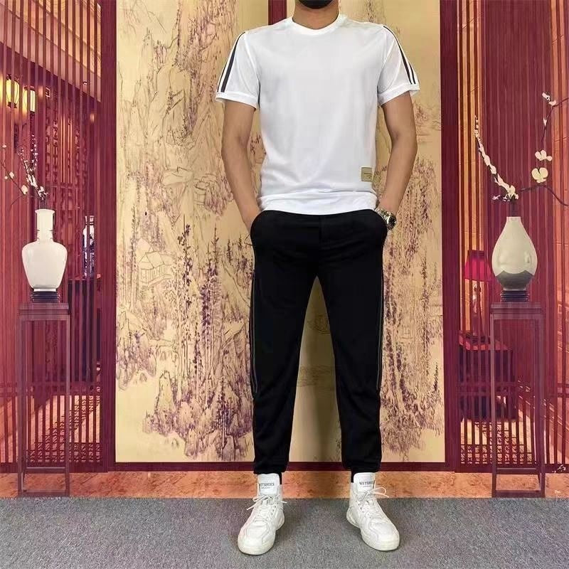 🎉🛍️50% OFF-Men's High Stretch Short Sleeve Top & Jogging Pants 2-Piece Set