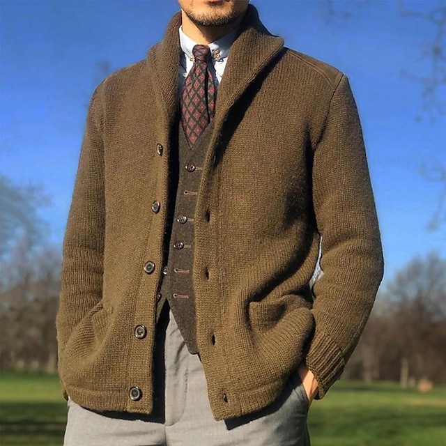 Men's V Neck Ribbed Knit Cardigan for Weekend Wear