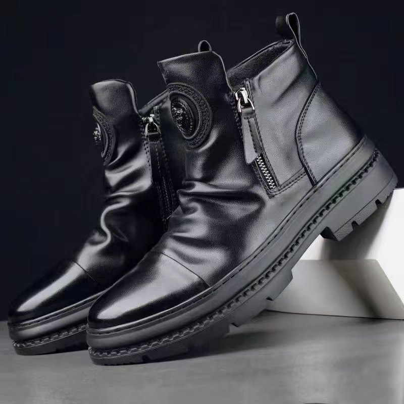 Italian Handembossed Zipper Martin Boots