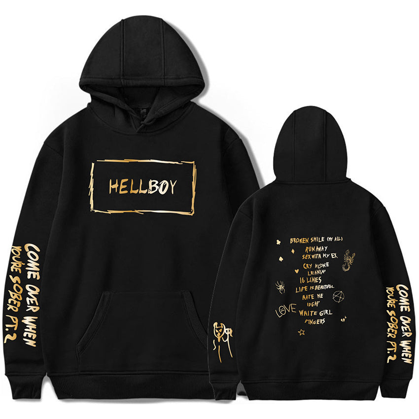 Lil Peep Merch Hoodie Hellboy Golden Limited Men & Women Sweater Couples Outfits-Mortick