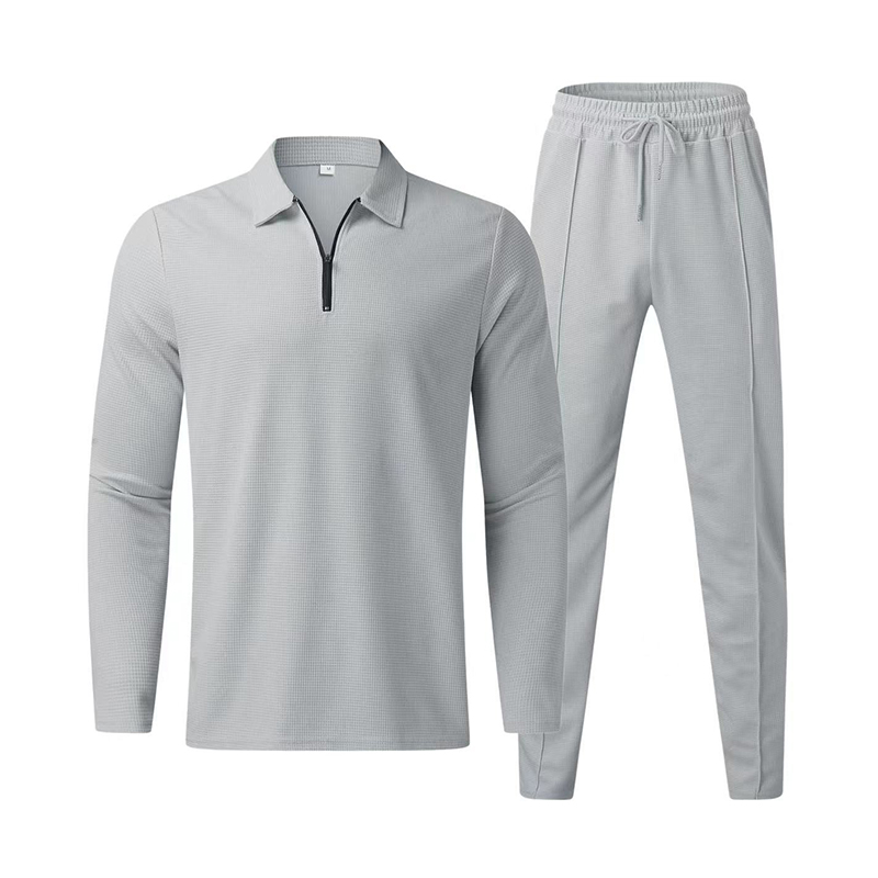 Casual Half-Zip Long Sleeves Shirt Quilted Pants Plain 2pcs Set
