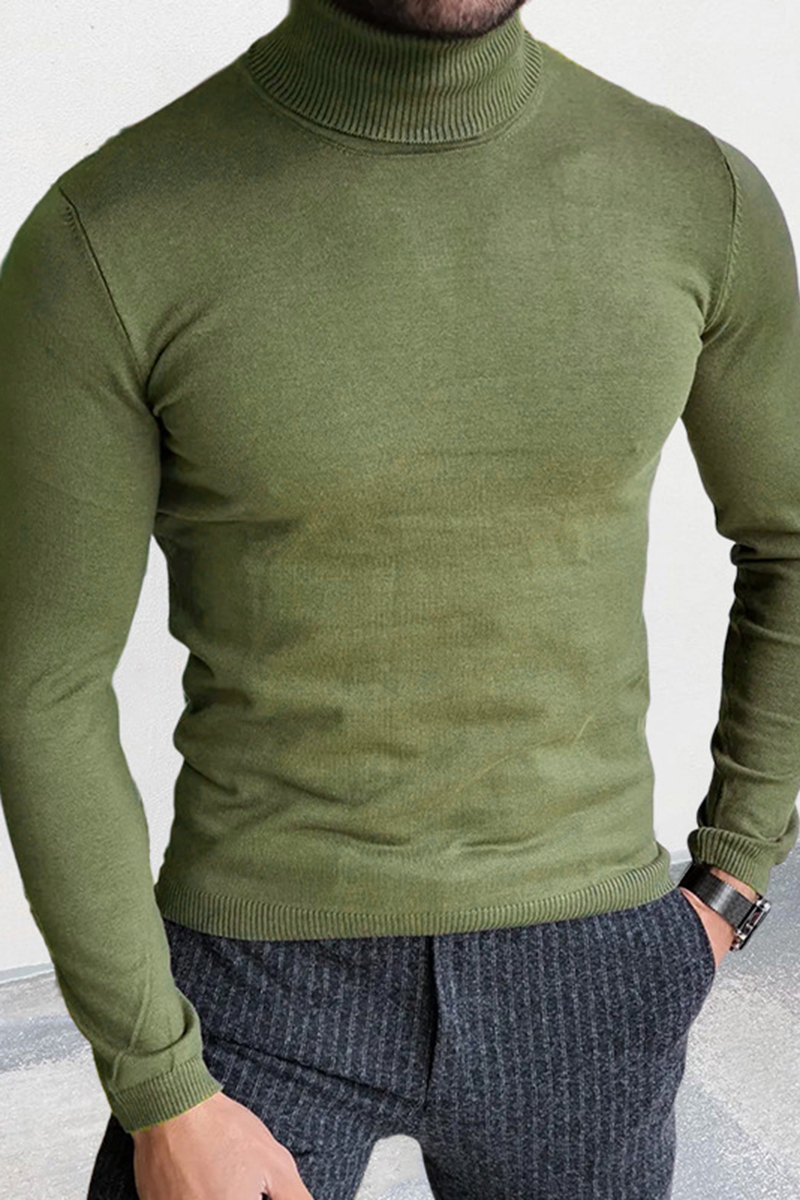 High Neck Long Sleeve Knit Slim Fit Solid Top