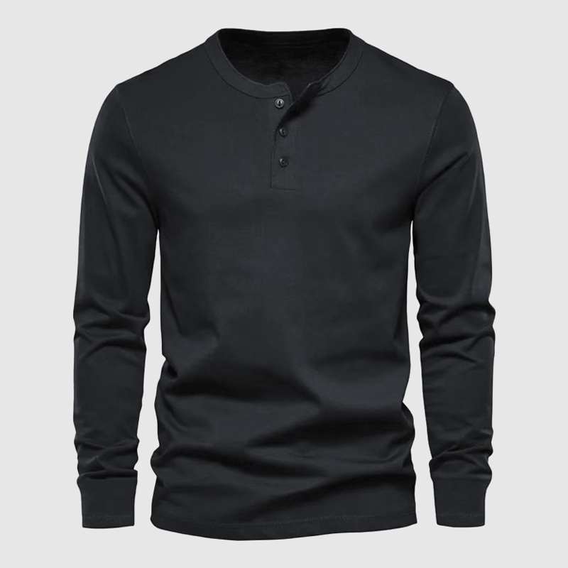 Daily Button Up Long Sleeve Crew Neck Plain Slim Fit Henley T-Shirt