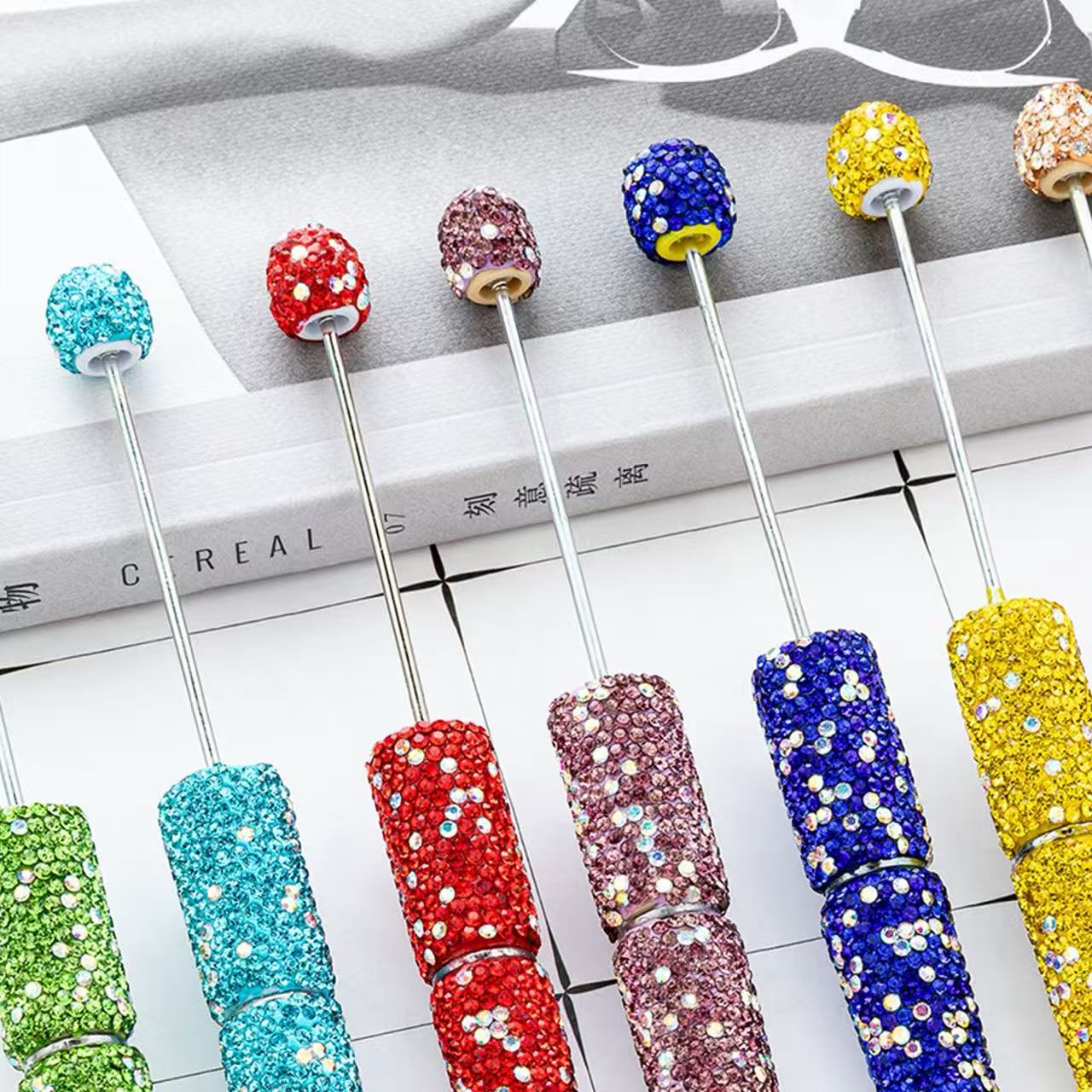DIY Full Rhinestone Beaded Pen, Handcrafted AB Crystal Rhinestone Ballpoint Pen, Multi‑Color Plastic Bead Ballpoint Pens
