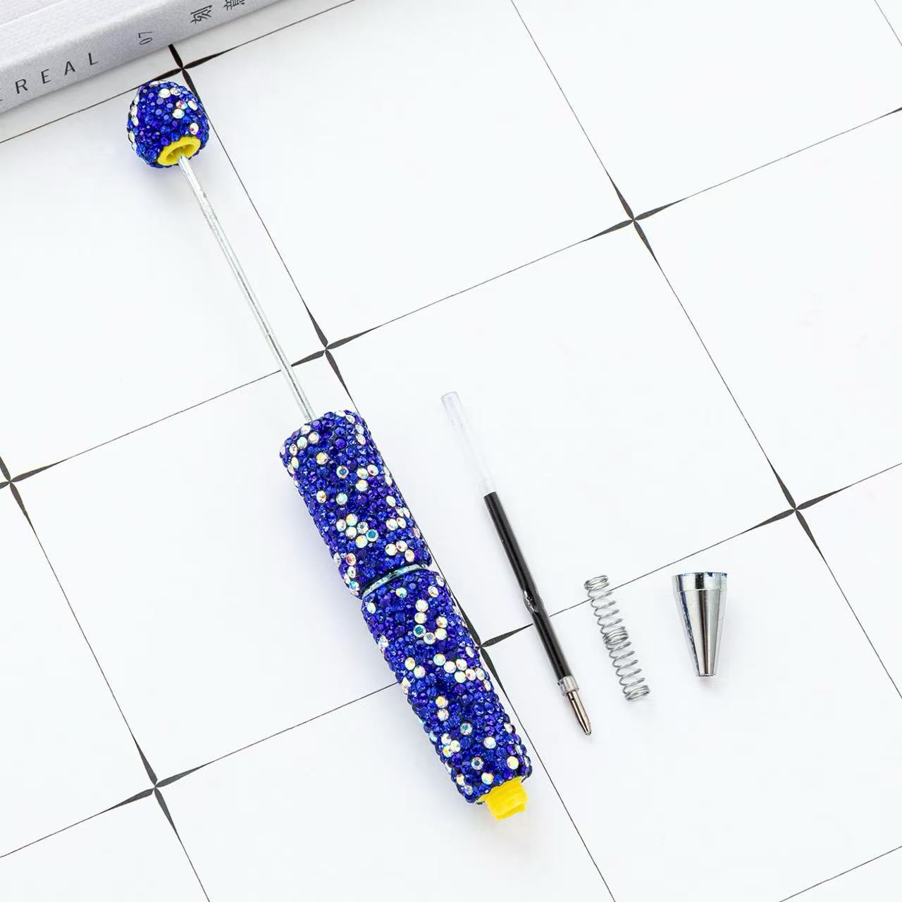 DIY Full Rhinestone Beaded Pen, Handcrafted AB Crystal Rhinestone Ballpoint Pen, Multi‑Color Plastic Bead Ballpoint Pens