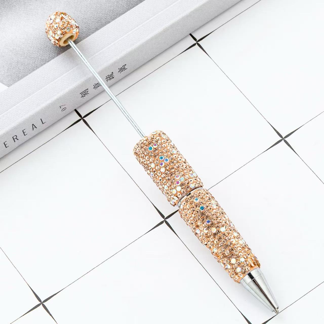 DIY Full Rhinestone Beaded Pen, Handcrafted AB Crystal Rhinestone Ballpoint Pen, Multi‑Color Plastic Bead Ballpoint Pens
