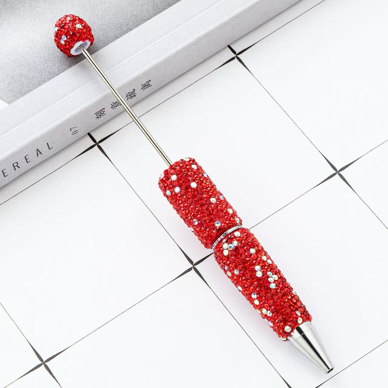 DIY Full Rhinestone Beaded Pen, Handcrafted AB Crystal Rhinestone Ballpoint Pen, Multi‑Color Plastic Bead Ballpoint Pens
