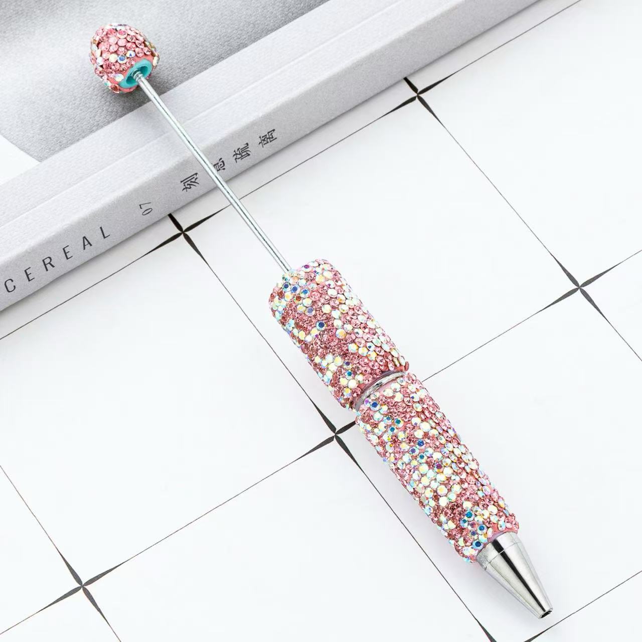 DIY Full Rhinestone Beaded Pen, Handcrafted AB Crystal Rhinestone Ballpoint Pen, Multi‑Color Plastic Bead Ballpoint Pens