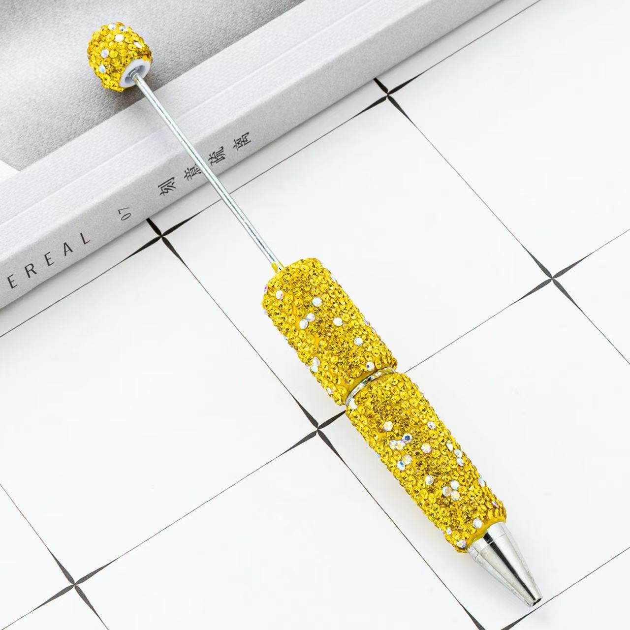 DIY Full Rhinestone Beaded Pen, Handcrafted AB Crystal Rhinestone Ballpoint Pen, Multi‑Color Plastic Bead Ballpoint Pens