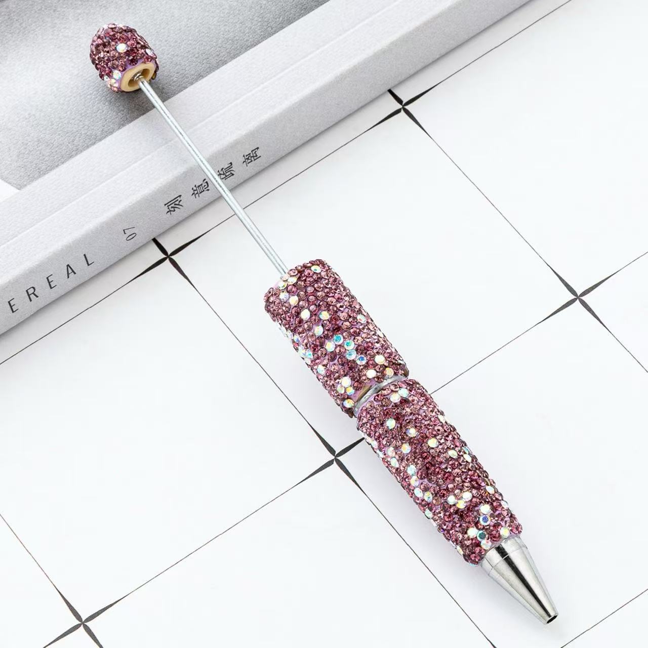 DIY Full Rhinestone Beaded Pen, Handcrafted AB Crystal Rhinestone Ballpoint Pen, Multi‑Color Plastic Bead Ballpoint Pens