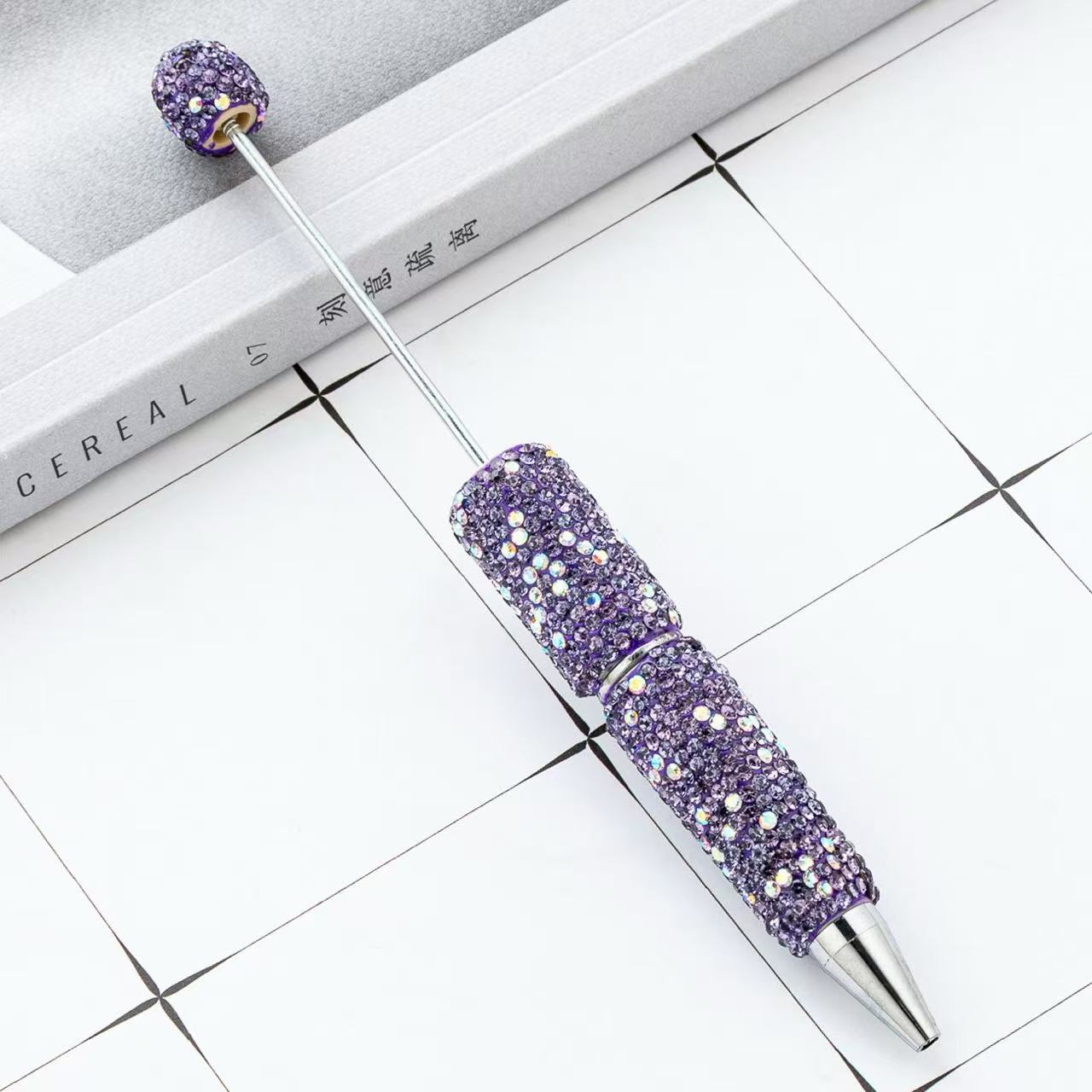 DIY Full Rhinestone Beaded Pen, Handcrafted AB Crystal Rhinestone Ballpoint Pen, Multi‑Color Plastic Bead Ballpoint Pens