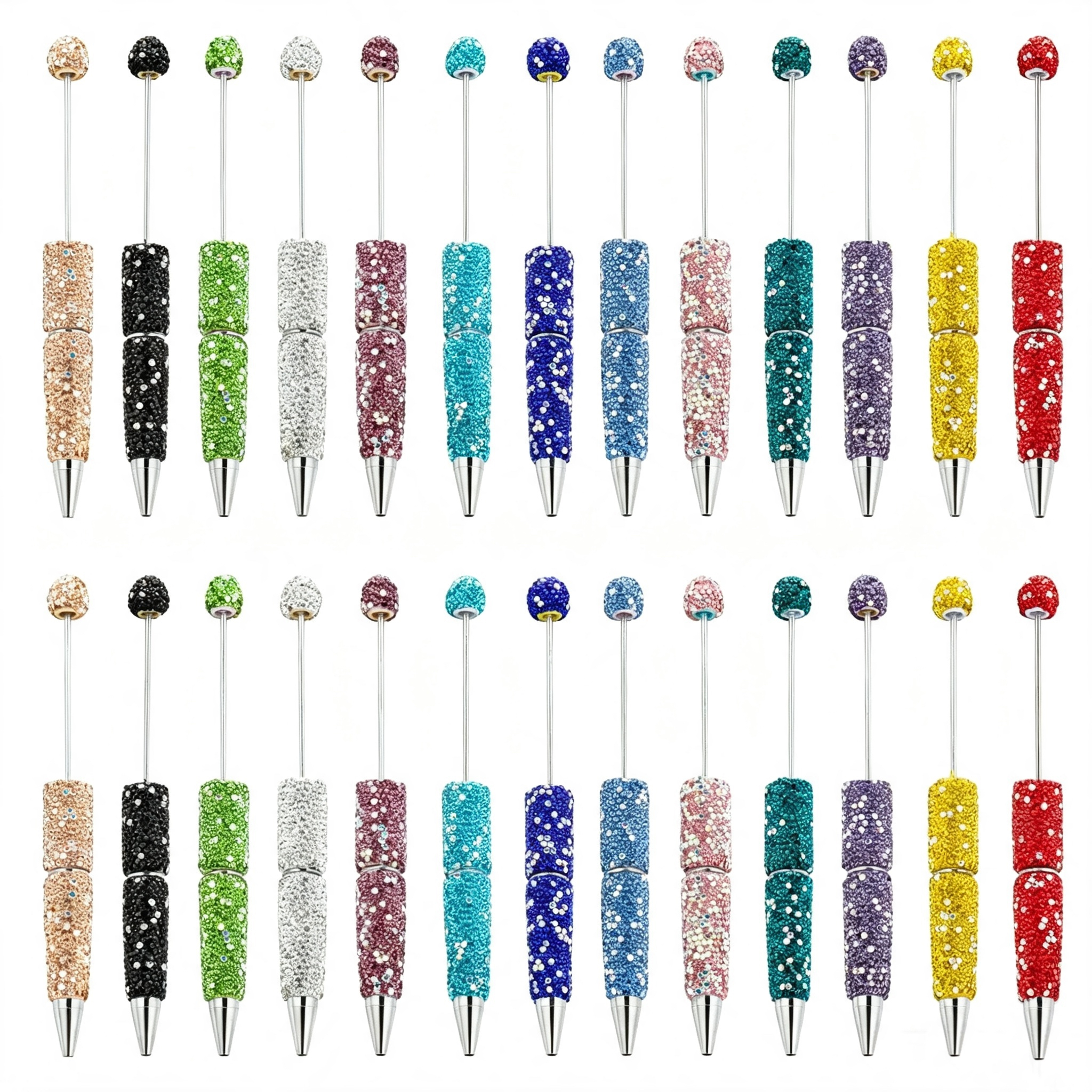 DIY Full Rhinestone Beaded Pen, Handcrafted AB Crystal Rhinestone Ballpoint Pen, Multi‑Color Plastic Bead Ballpoint Pens