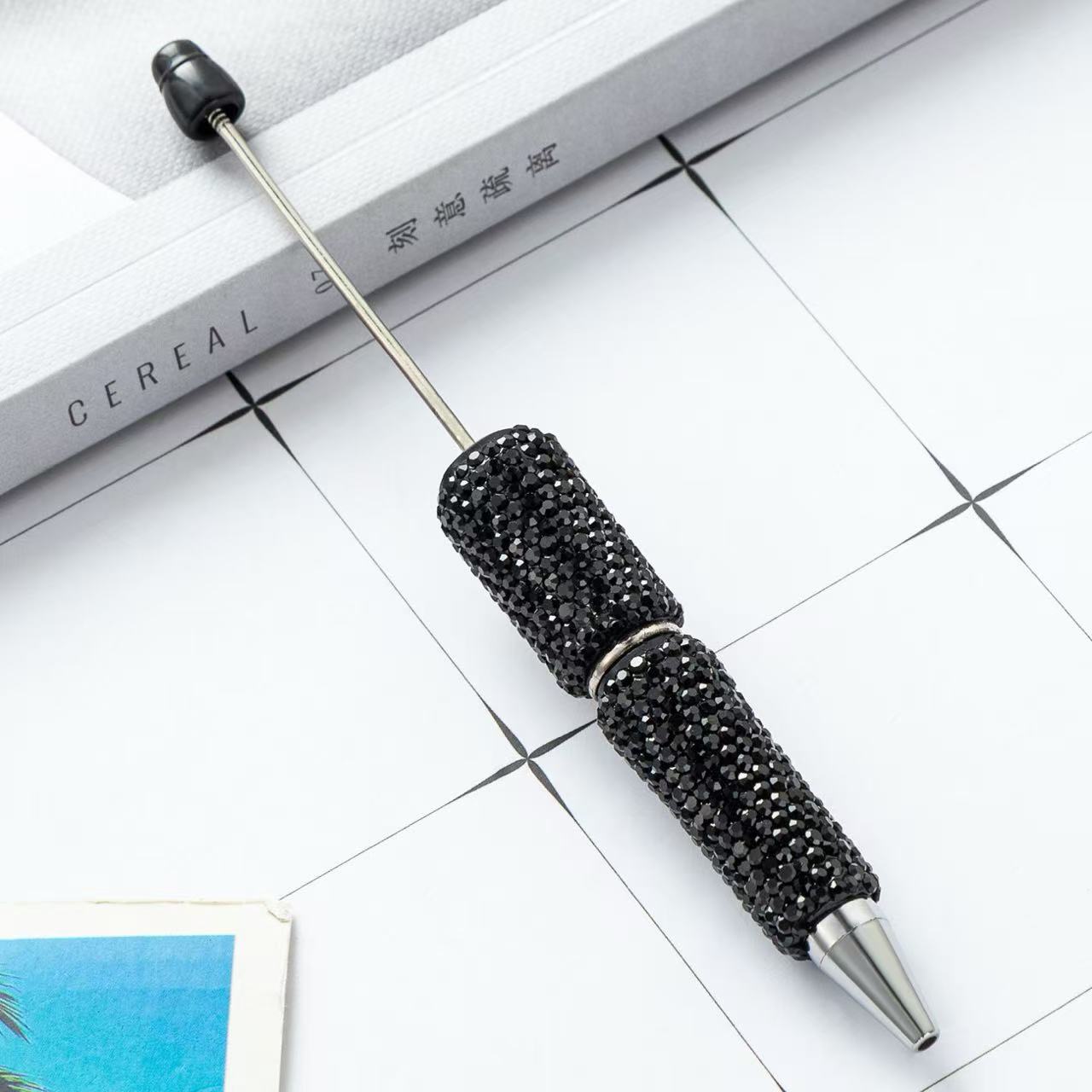 Creative DIY Full Crushed Rhinestone Beaded Ballpoint Pens, Hand Inlaid Crystal Twist Pens, Multicolor Plastic Bead Writing Pens