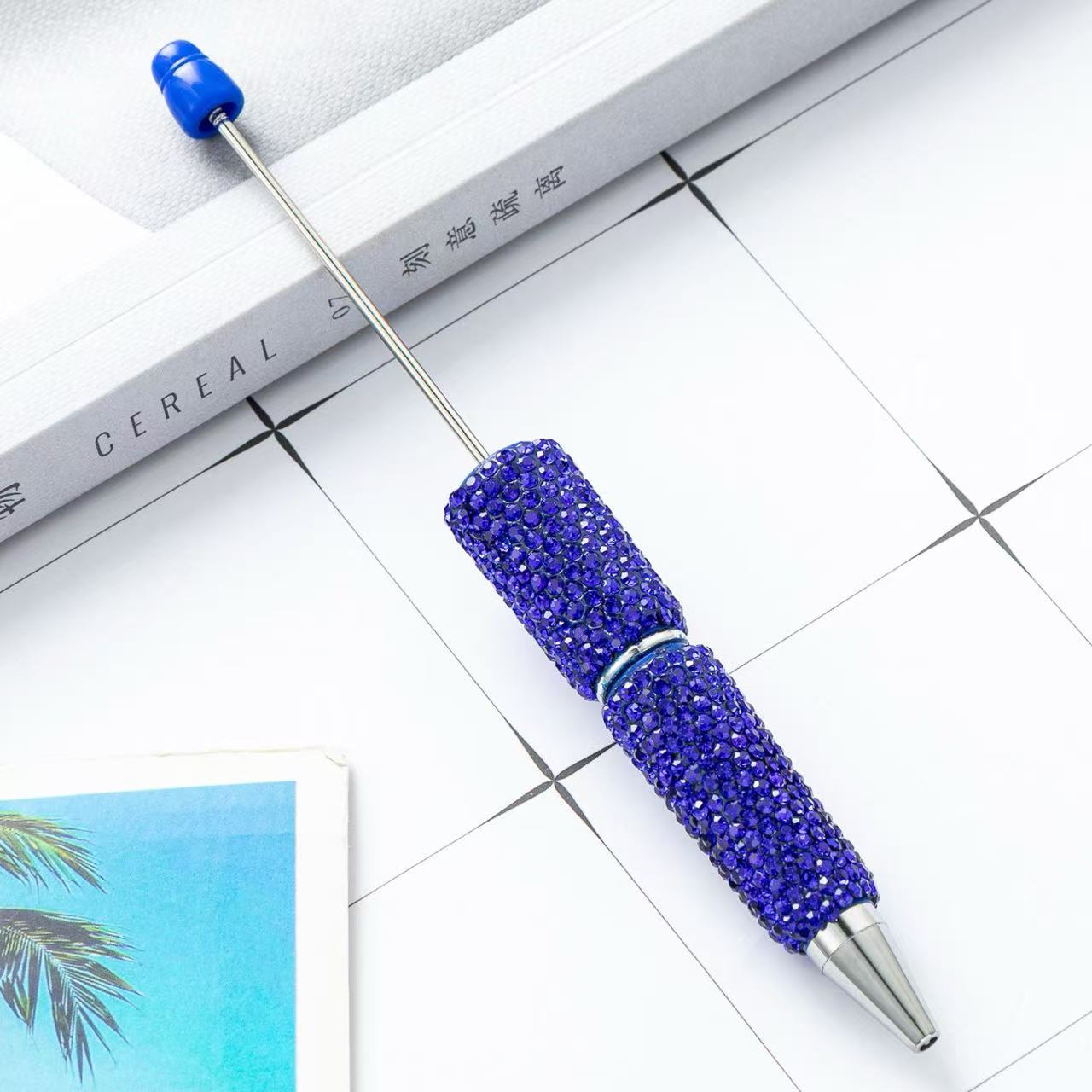 Creative DIY Full Crushed Rhinestone Beaded Ballpoint Pens, Hand Inlaid Crystal Twist Pens, Multicolor Plastic Bead Writing Pens