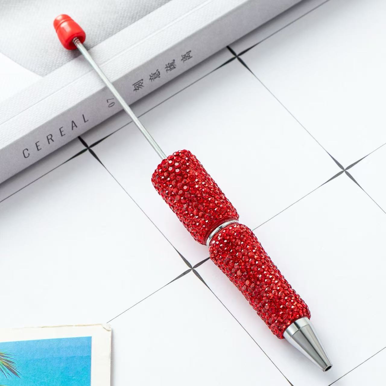 Creative DIY Full Crushed Rhinestone Beaded Ballpoint Pens, Hand Inlaid Crystal Twist Pens, Multicolor Plastic Bead Writing Pens