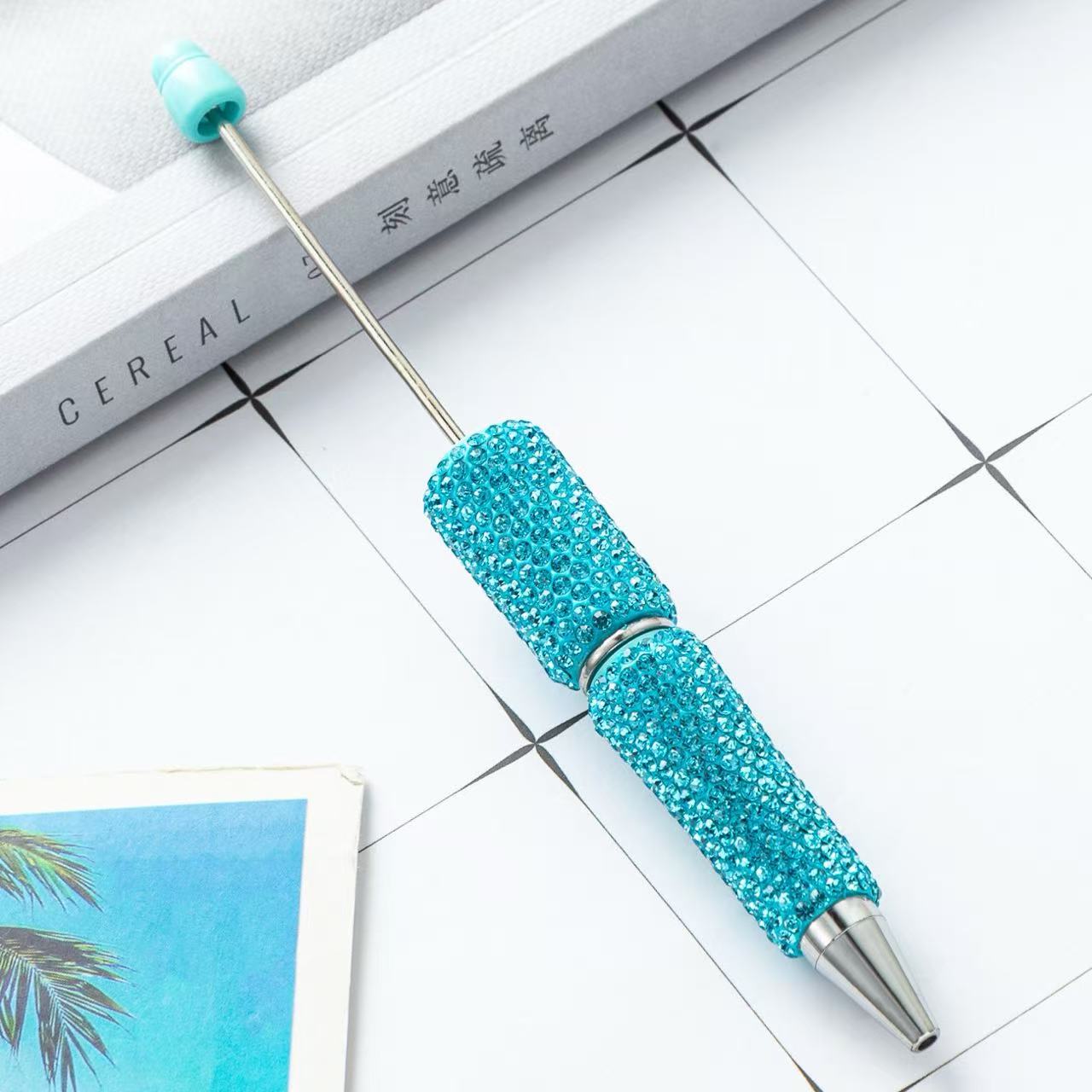 Creative DIY Full Crushed Rhinestone Beaded Ballpoint Pens, Hand Inlaid Crystal Twist Pens, Multicolor Plastic Bead Writing Pens