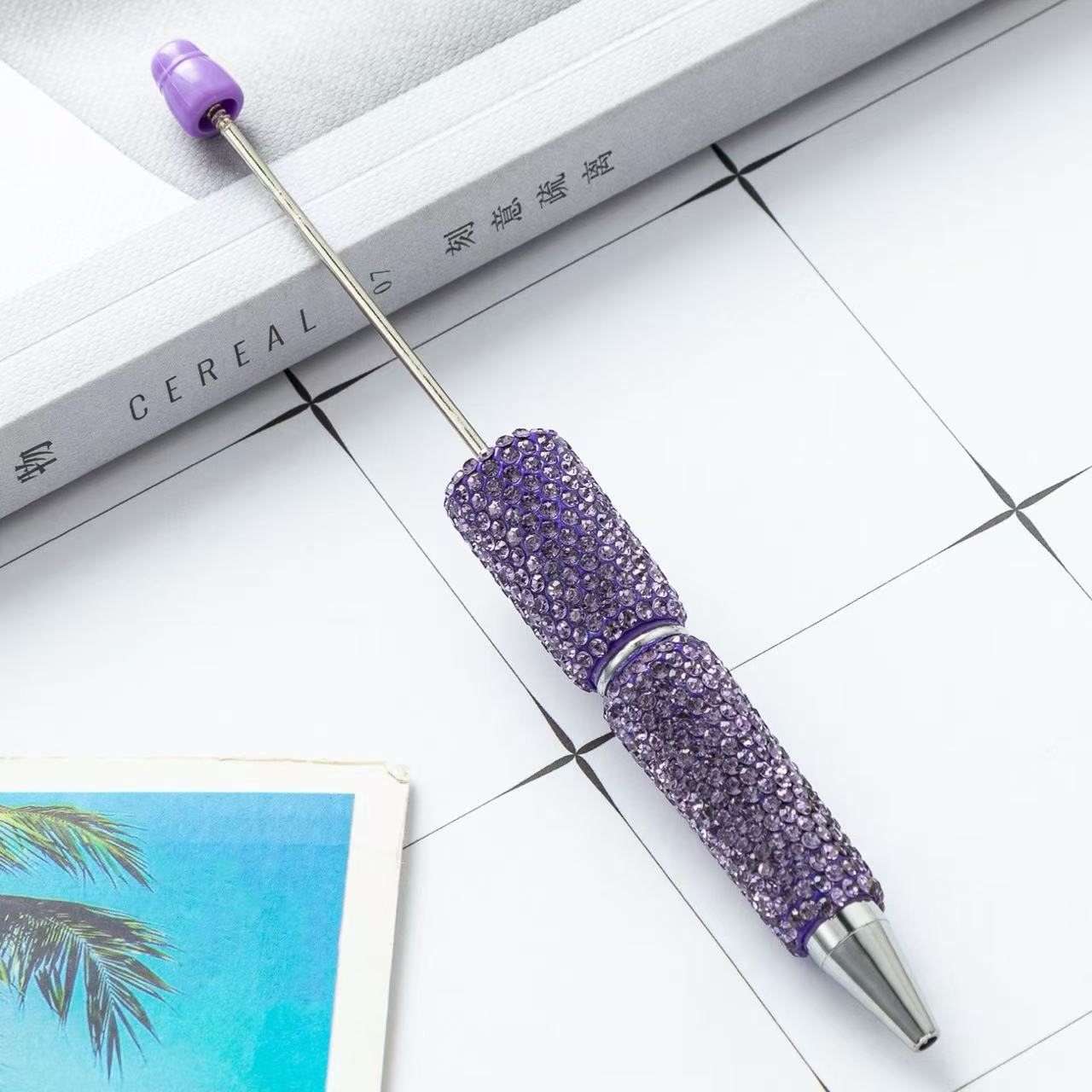 Creative DIY Full Crushed Rhinestone Beaded Ballpoint Pens, Hand Inlaid Crystal Twist Pens, Multicolor Plastic Bead Writing Pens