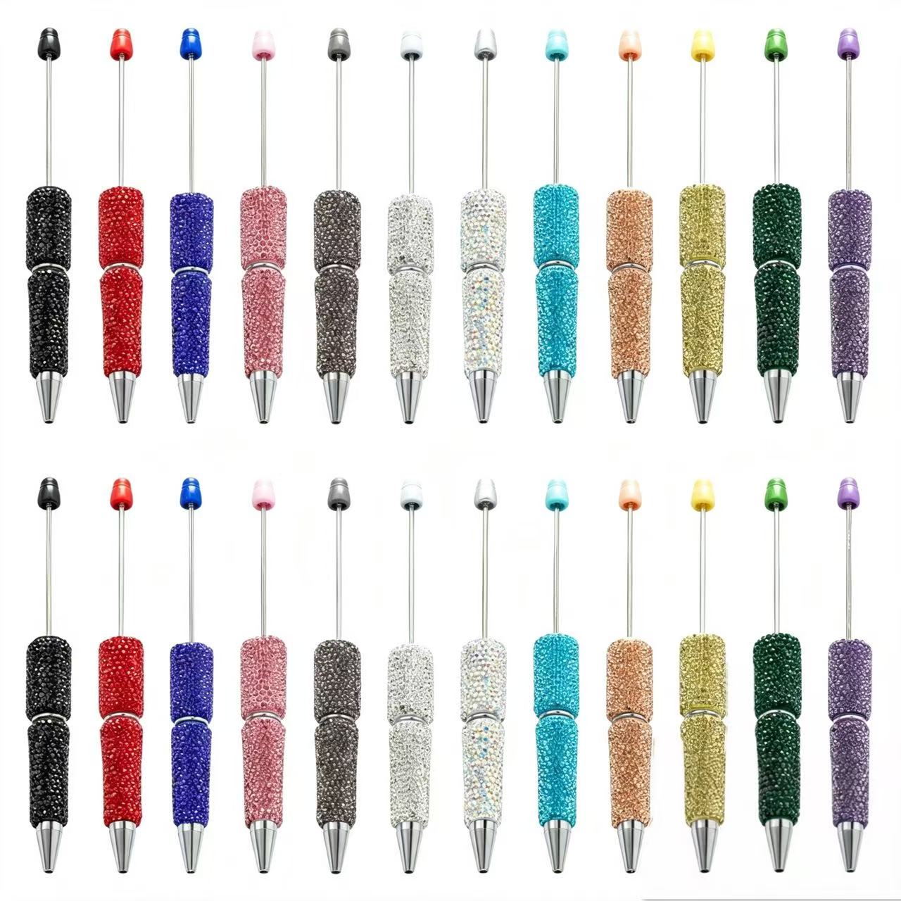 Creative DIY Full Crushed Rhinestone Beaded Ballpoint Pens, Hand Inlaid Crystal Twist Pens, Multicolor Plastic Bead Writing Pens