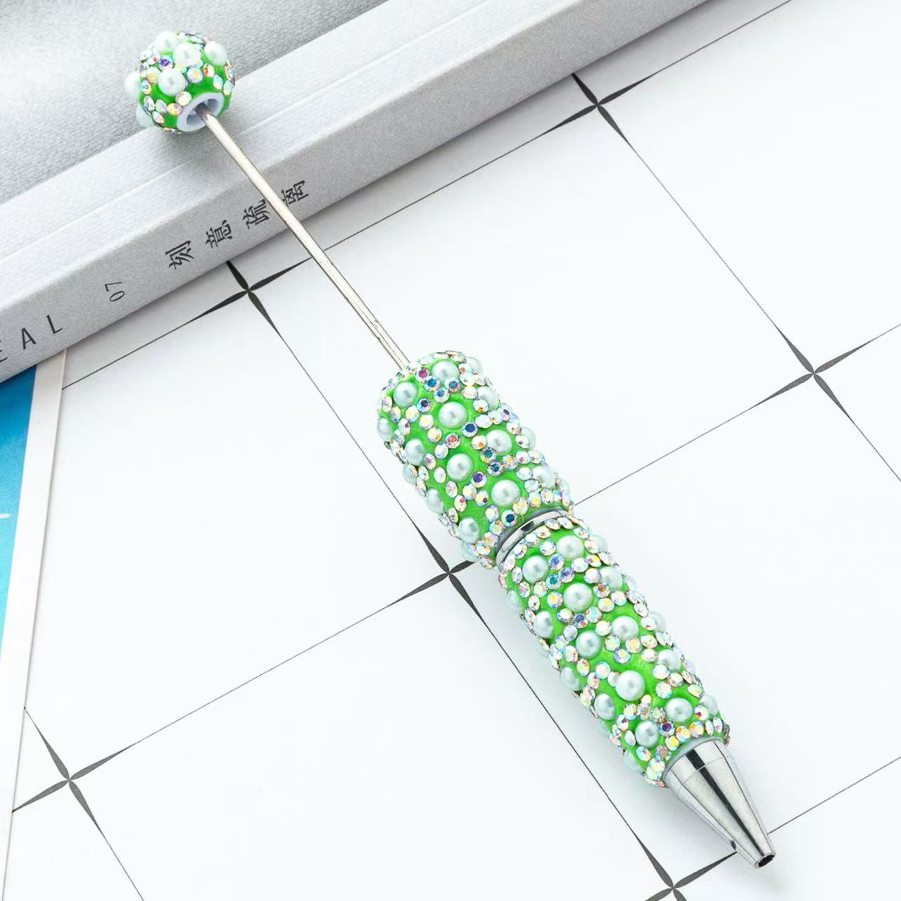 New DIY Full Rhinestone & Pearl Beaded Ballpoint Pens, Handmade Rhinestone Pearl Inlaid Multi‑color Plastic Bead Writing Pens