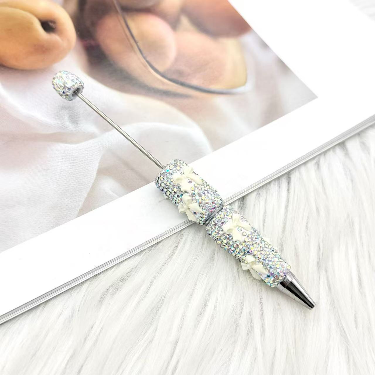 Valentine's Day Bowknot Full Rhinestone Beaded Pens, Creative DIY Multicolor Bow Ballpoint Pens
