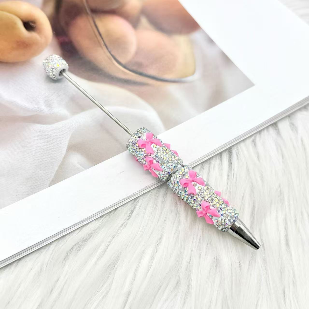 Valentine's Day Bowknot Full Rhinestone Beaded Pens, Creative DIY Multicolor Bow Ballpoint Pens