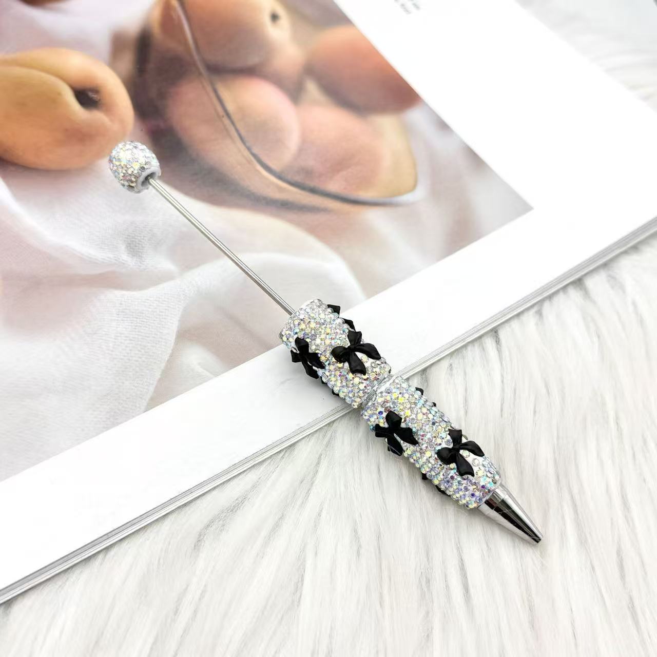 Valentine's Day Bowknot Full Rhinestone Beaded Pens, Creative DIY Multicolor Bow Ballpoint Pens