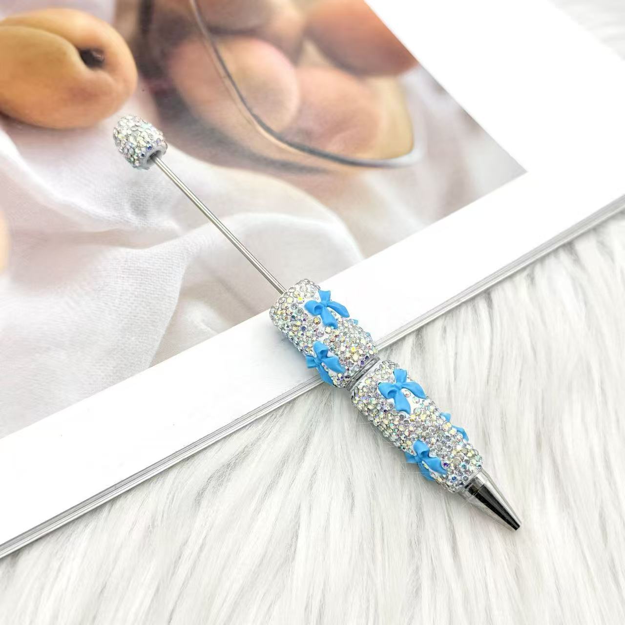 Valentine's Day Bowknot Full Rhinestone Beaded Pens, Creative DIY Multicolor Bow Ballpoint Pens