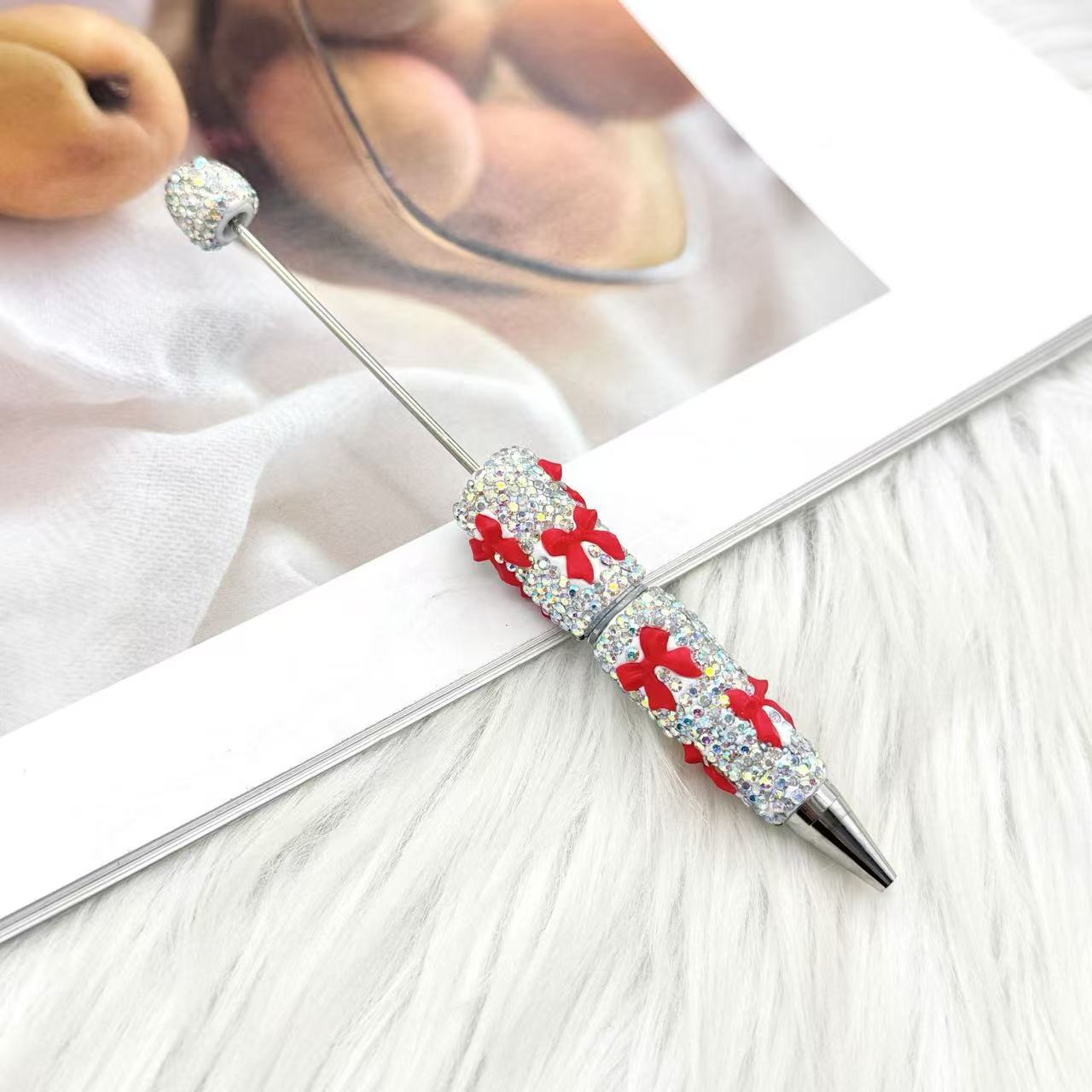 Valentine's Day Bowknot Full Rhinestone Beaded Pens, Creative DIY Multicolor Bow Ballpoint Pens