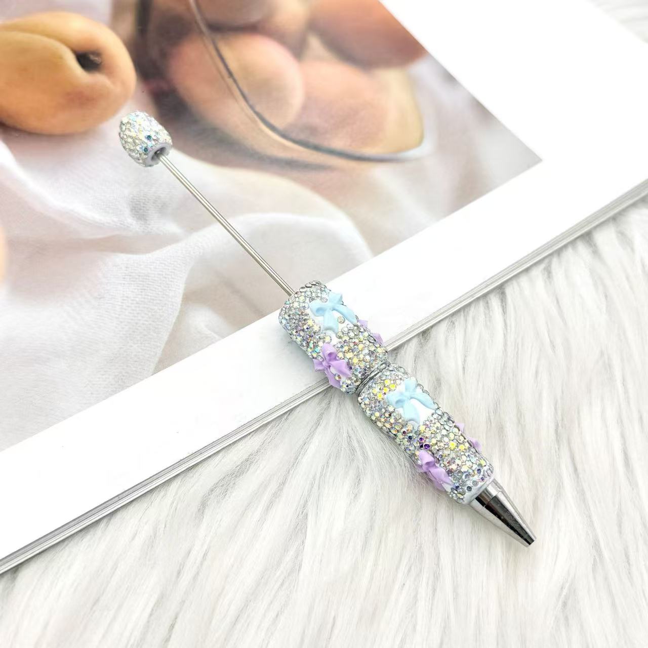 Valentine's Day Bowknot Full Rhinestone Beaded Pens, Creative DIY Multicolor Bow Ballpoint Pens