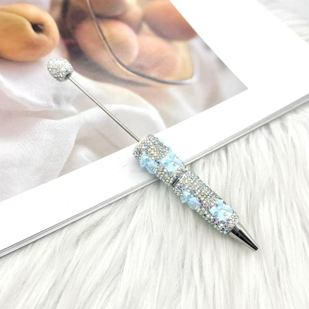 Valentine's Day Bowknot Full Rhinestone Beaded Pens, Creative DIY Multicolor Bow Ballpoint Pens