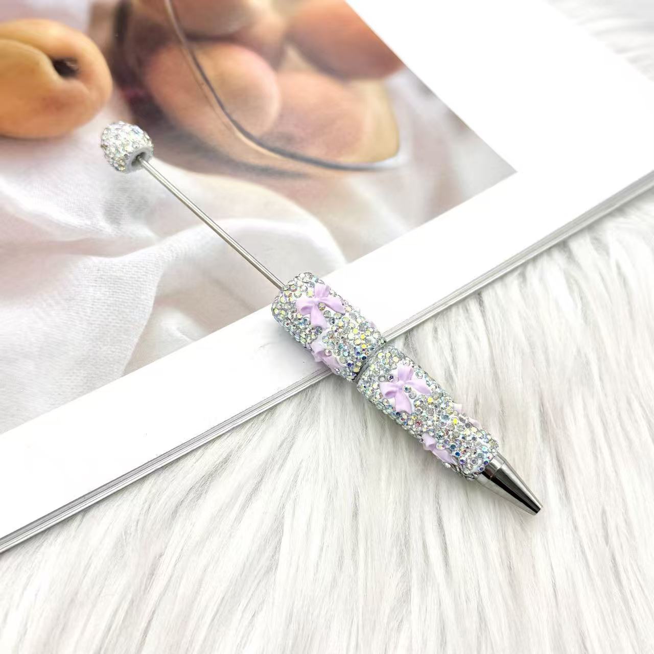 Valentine's Day Bowknot Full Rhinestone Beaded Pens, Creative DIY Multicolor Bow Ballpoint Pens