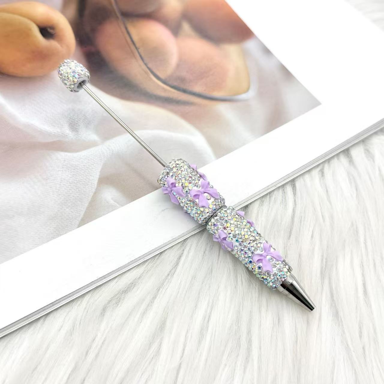 Valentine's Day Bowknot Full Rhinestone Beaded Pens, Creative DIY Multicolor Bow Ballpoint Pens