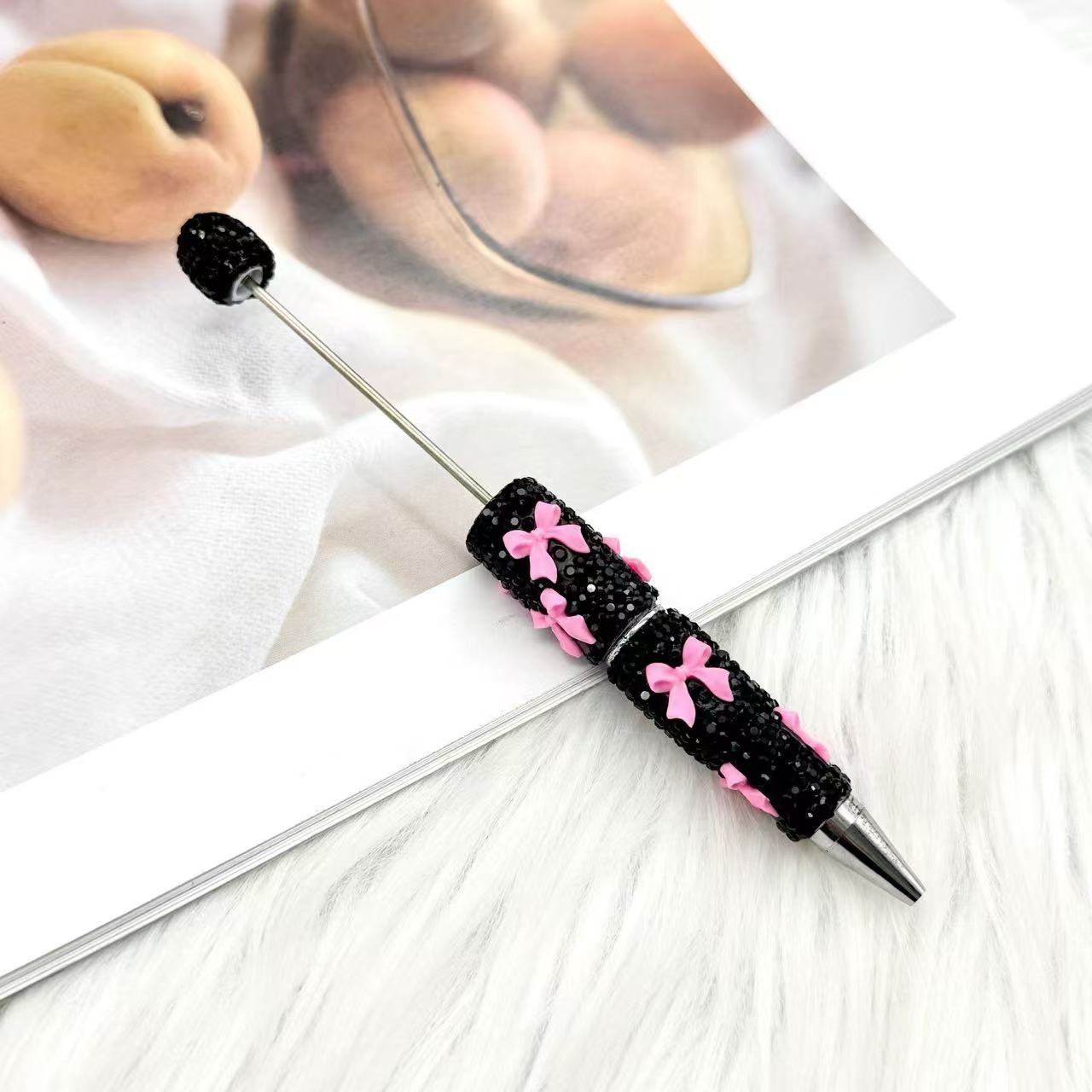 Valentine's Day Bowknot Full Rhinestone Beaded Pens, Creative DIY Multicolor Bow Ballpoint Pens