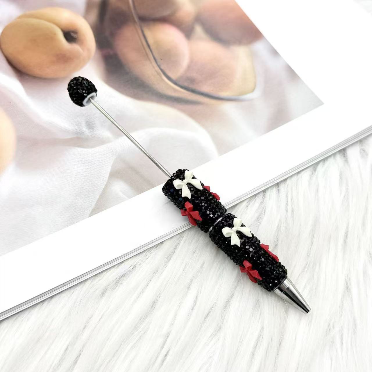 Valentine's Day Bowknot Full Rhinestone Beaded Pens, Creative DIY Multicolor Bow Ballpoint Pens