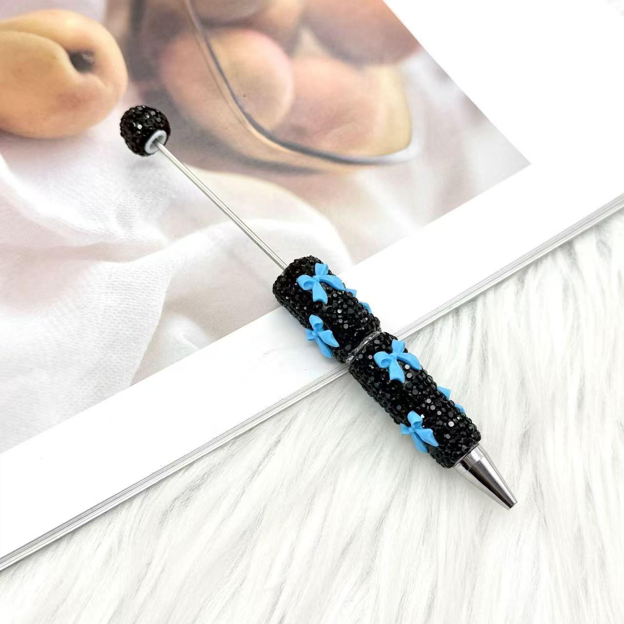 Valentine's Day Bowknot Full Rhinestone Beaded Pens, Creative DIY Multicolor Bow Ballpoint Pens